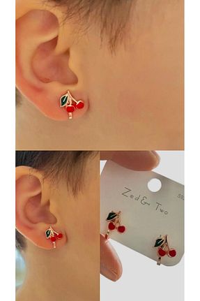 گوشواره جواهر قرمز کلیپس دار alpikom - کد 888492236