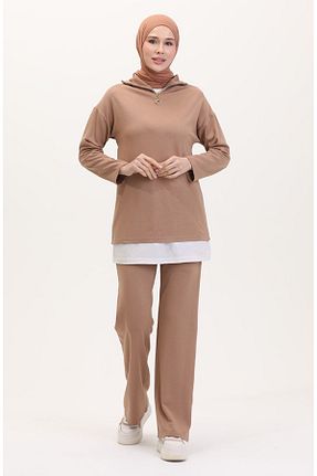 ست بالاتنه و پائین تنه حجاب قهوه ای زنانه Relaxed sefamerve - کد 889640721