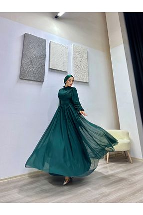 لباس مجلسی حجاب سبز زنانه دو سینه MERVEPLUME - کد 890472978