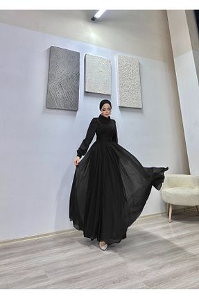 لباس مجلسی حجاب مشکی زنانه دو سینه MERVEPLUME - کد 890471988
