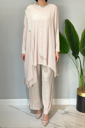 ست بالاتنه و پائین تنه حجاب بژ زنانه رگولار Nuss - کد 889704394