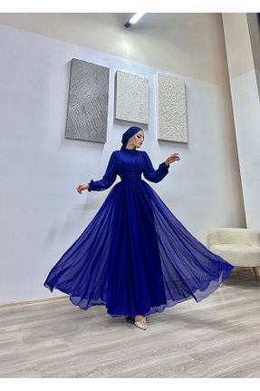 لباس مجلسی حجاب سرمه ای زنانه دو سینه MERVEPLUME - کد 890472122