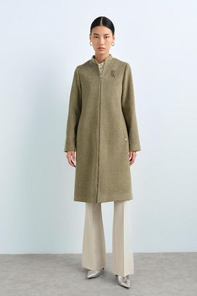 پالتو پشمی حجاب خاکی زنانه رگولار Nihan - کد 889721447