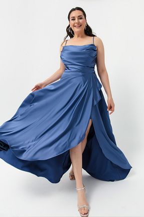 لباس مجلسی سایز بزرگ سرمه ای زنانه یقه دگاژه Lafaba - کد 642508039
