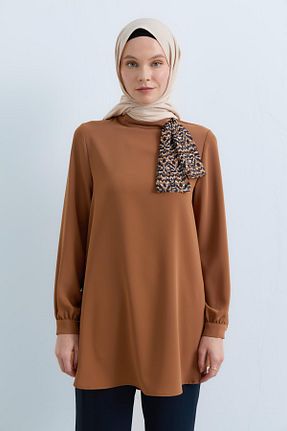 ست بالاتنه و پائین تنه حجاب قهوه ای زنانه رگولار Nihan - کد 879754873