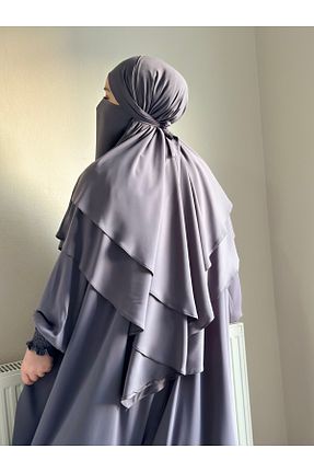 ست بالاتنه و پائین تنه حجاب طوسی گشاد Sufle - کد 890514570