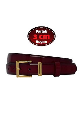 کمربند زرشکی زنانه چرم خالص GoDeri - کد 890986966