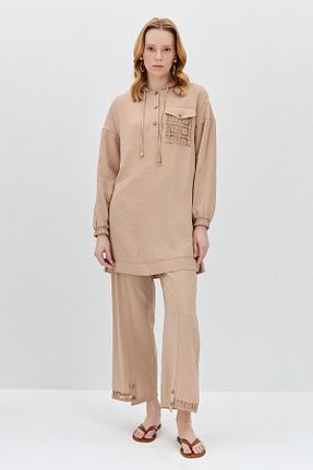 ست بالاتنه و پائین تنه حجاب بژ زنانه رگولار Nihan - کد 813894194