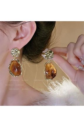 گوشواره جواهر قهوه ای زیرکن Pelin Aksesuar - کد 889935349