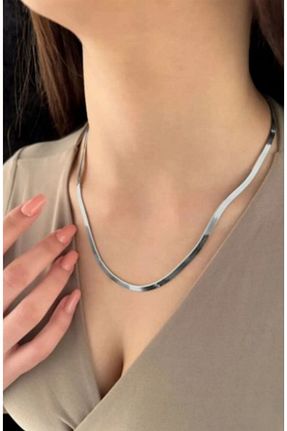 گردنبند استیل ( فولاد ) طوسی زنانه استیل ضد زنگ pollynow - کد 889933490