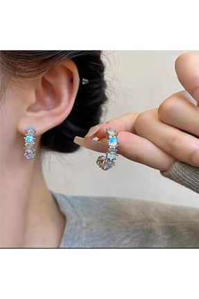 گوشواره جواهر سفید زیرکن Pelin Aksesuar - کد 889935079