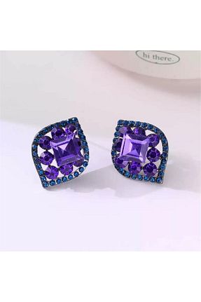 گوشواره جواهر بنفش فلزی Pelin Aksesuar - کد 889935142