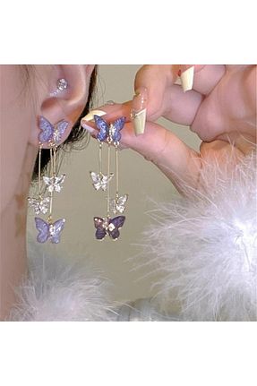 گوشواره جواهر بنفش فلزی Pelin Aksesuar - کد 889935476