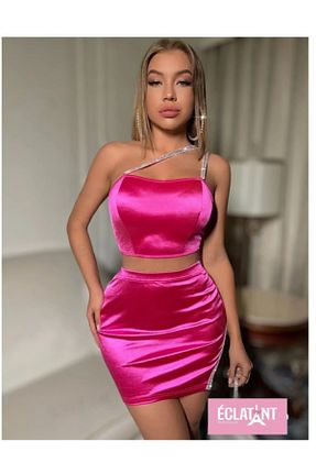 ست بالاتنه و پائین تنه صورتی زنانه پنبه ای Y2K - کد 889971085