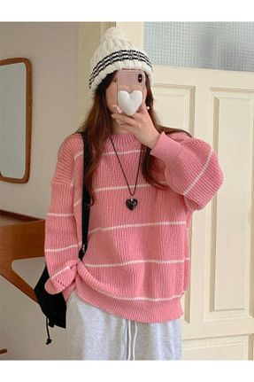 پلیور صورتی زنانه اورسایز Dier Moda - کد 889992772
