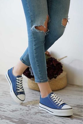 کفش اسنیکر آبی زنانه بند دار Shu Mhu - کد 889993441