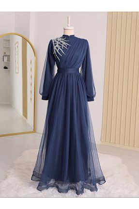 لباس مجلسی حجاب آبی زنانه یقه ایستاده Modamorfo - کد 368721242