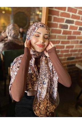 شال قهوه ای زنانه پلی ساتن nehir eşarp - کد 890175603