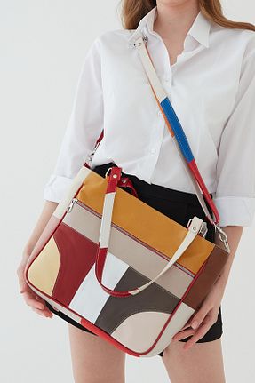 کیف دوشی رنگی زنانه چرم خالص Rosso Collina - کد 800054962