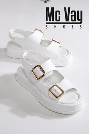 صندل سفید زنانه پاشنه پر Mc vay Shoes - کد 890301574