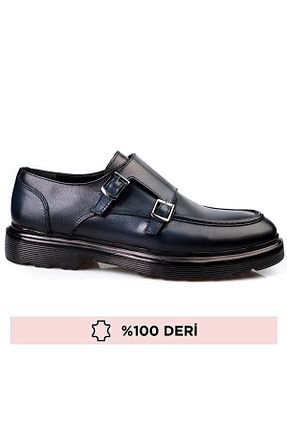 کفش کژوال سرمه ای مردانه چرم خالص depderi - کد 890300431