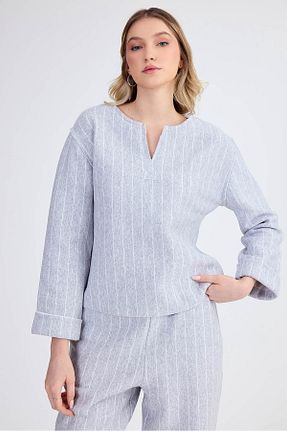بلوز طوسی زنانه طرح دار Vitrin - کد 856339086