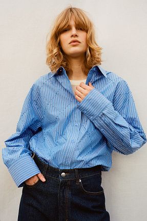 پیراهن آبی زنانه اورسایز H&M - کد 886294218