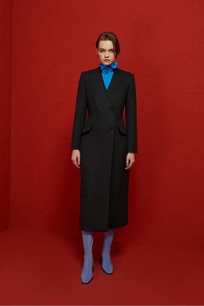 پالتو پشمی طوسی زنانه دو سینه Jus De Pommes - کد 666644622