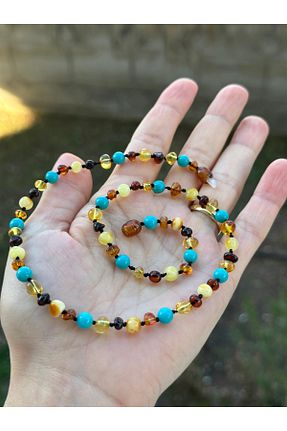 گردنبند جواهر رنگی بچه گانه سنگ طبیعی KEHRİBAREVİ KARAMAN - کد 647698738