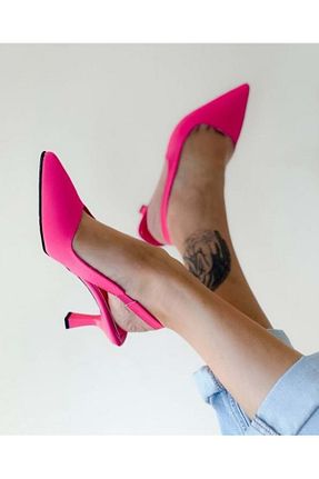 کفش پاشنه بلند کلاسیک صورتی زنانه پارچه KCMN - کد 698390532