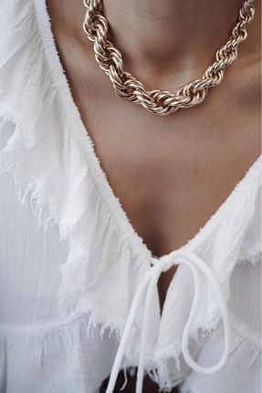 گردنبند استیل ( فولاد ) طلائی استیل (فولاد) AŞIK ACCESSORIES - کد 890454353