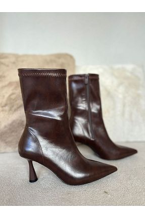 بوت / نیم بوت قهوه ای زنانه چرم مصنوعی YAHO SHOES - کد 890474724