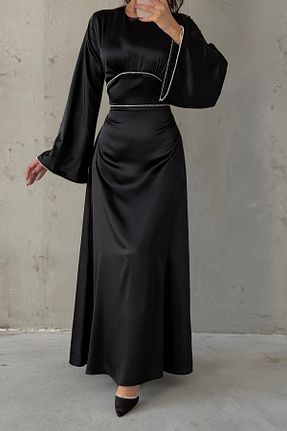 لباس مجلسی حجاب مشکی زنانه یقه دوچرخه LEYUZE BUTİK - کد 891520895