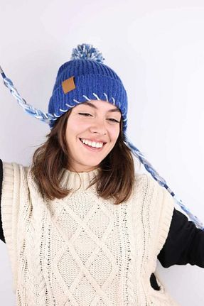 کلاه پشمی سرمه ای زنانه پنبه - الاستین Happy-Nes - کد 876828322
