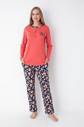 ست لباس راحتی نارنجی زنانه طرح دار SENFONİ HOMEWEAR - کد 885742842