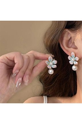 گوشواره جواهر نارنجی مروارید Pelin Aksesuar - کد 788366355