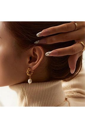 گوشواره جواهر طلائی برنجی Pelin Aksesuar - کد 683409754