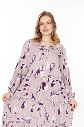 لباس سایز بزرگ قهوه ای زنانه ویسکون mervemoda - کد 891714092