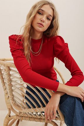 بلوز قرمز زنانه ساده Trend Alaçatı Stili - کد 146296007