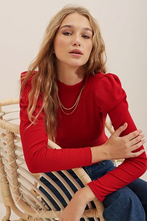 بلوز قرمز زنانه ساده Trend Alaçatı Stili - کد 146296007