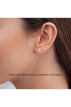 گوشواره نقره طلائی زنانه 925 عیار Indigo Takı - کد 891730260