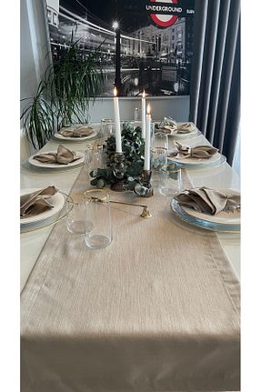 رومیزی بژ کتان Decamor home - کد 675791438