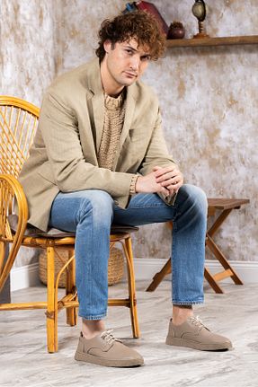 کفش کژوال بژ مردانه چرم خالص SELİN SOYLU - کد 873213660