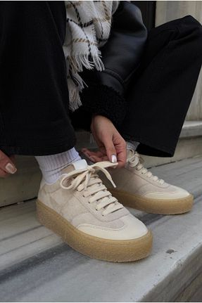 کفش اسنیکر بژ زنانه بند دار Mupa Shoes - کد 890770537