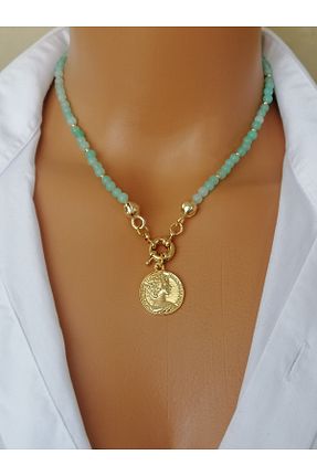 گردنبند جواهر سبز زنانه روکش طلا LemaStone - کد 890894678