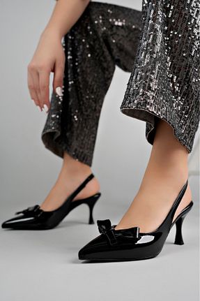کفش پاشنه بلند کلاسیک مشکی زنانه چرم لاکی CİMİLİ SHOES - کد 890906528