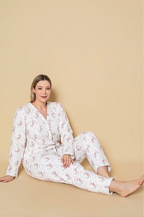 ست لباس راحتی سایز بزرگ صورتی زنانه گلدار CALİA - کد 890911436