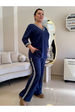 ست بالاتنه و پائین تنه سایز بزرگ سرمه ای زنانه کش دار garajmood - کد 890956019