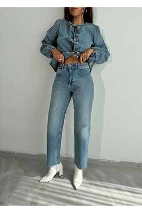 شلوار جین آبی زنانه پاچه گشاد Zdn - کد 891023987
