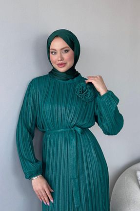 لباس مجلسی حجاب سبز زنانه یقه ایستاده Şulemoda Giyim - کد 891083058